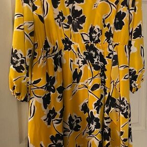 Lane Bryant Yellow and Black Floral Long Sleeve Dress